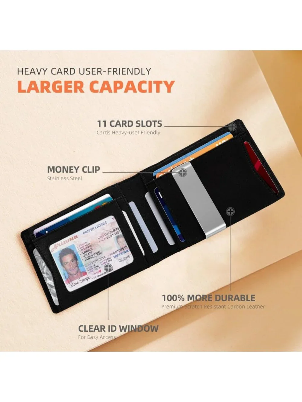 〽️Man Matta Black Leather Money RFID Blocking Pocket Bifold Credit Card Walllet